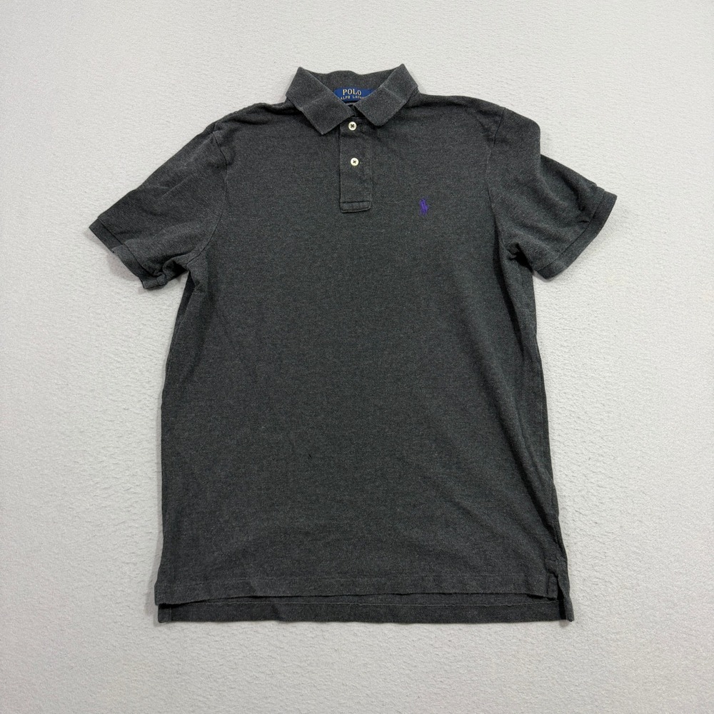 Polo Ralph Lauren Shirt Medium Gray Classic Fit Short Sleeve Purple Pony Logo